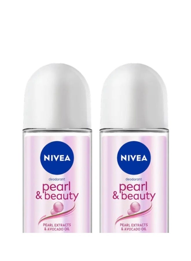 Nivea PEARL AND BEAUTY Deodorant Roll-on - For Women (50 ml, Pack of 2) - Image 1